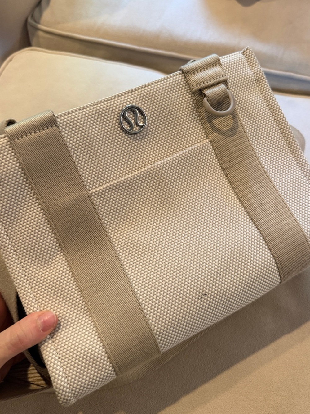 lululemon athletica Beige Canvas Messenger Bag with Tan Straps